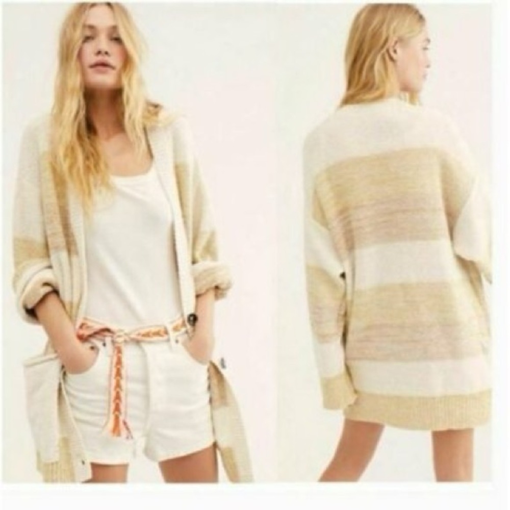 Free People Southport Beach Cardigan Oversized in Grain Combo stripes Size Small - Picture 5 of 16